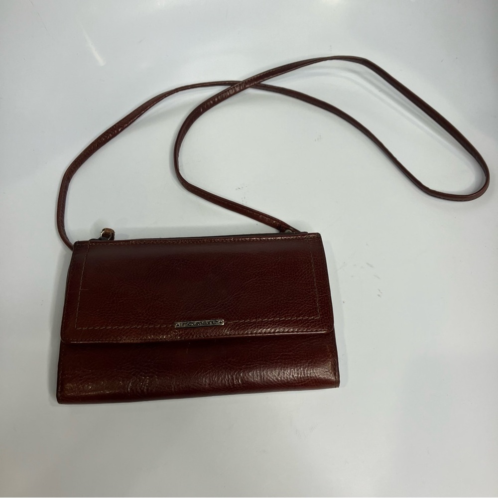 Vintage Fossil brown leather crossbody bag mini purse 7.5” x 4.75” casual